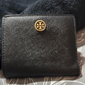 Tory Burch Black Wallet with Gold Logo
